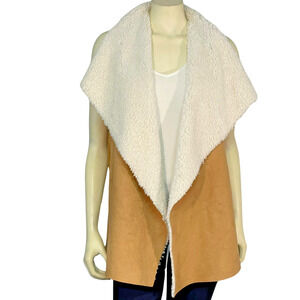 Signature Studio Sz M Open Cardigan Vest Faux Suede Shearling Front & Knit Back